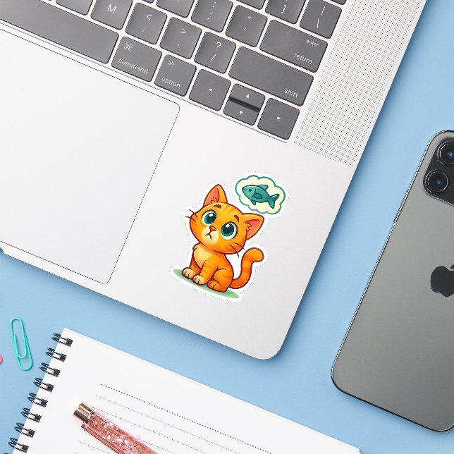 Cute Orange Tabby Kitten Die-Cut Sticker (Laptop w/ iPhone)