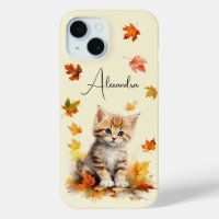 Cute Orange Tabby Kitten in Fall Leaves