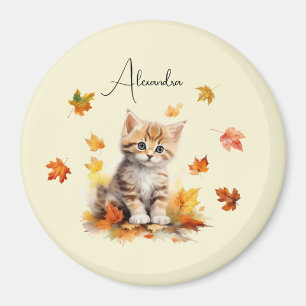 Cute Orange Tabby Kitten in Fall Leaves Magnet