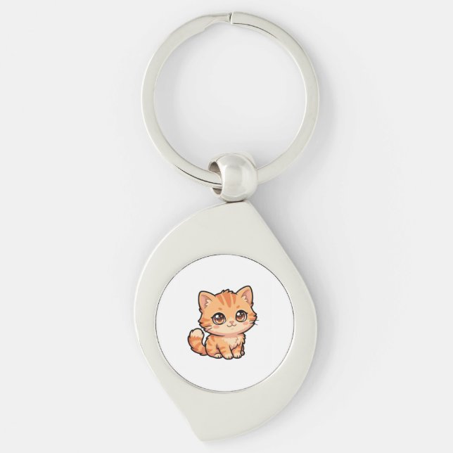 Cute Orange Tabby Kitten Metal Keychain (Front)