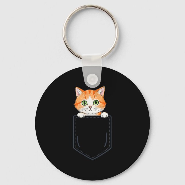 Cute Orange Tabby Peeking Out Of Cket Funny Cat In Key Ring (Front)