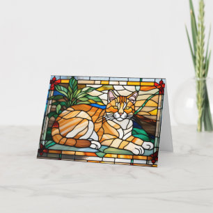 Cute Orange Tabby Stained Glass Card