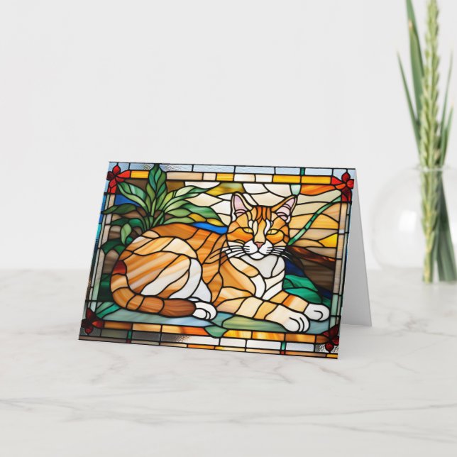 Cute Orange Tabby Stained Glass Card (Front)