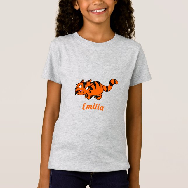 Cute Orange Tiger Cartoon Drawing T-Shirt (Front)