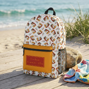 Cute Orange Tiger Pattern Custom Monogram Name Printed Backpack