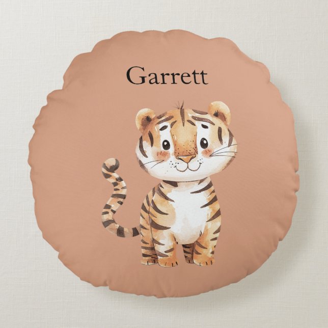 Cute Orange Tiger Round Cushion (Front)