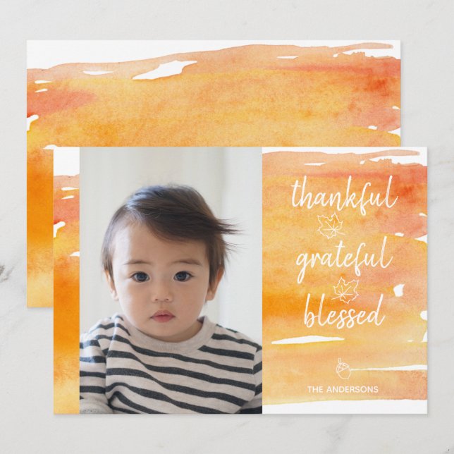 Cute Orange Watercolor Maple Leaf Thanksgiving Invitation (Front/Back)