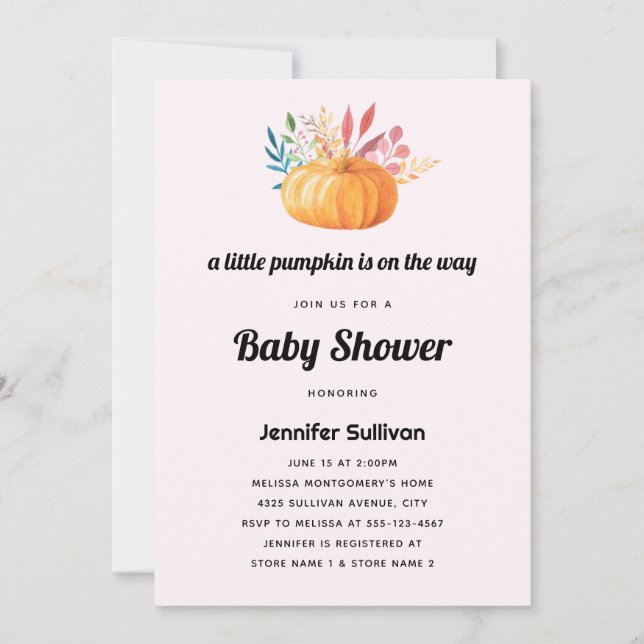 Cute Orange Watercolor Pumpkin Baby Shower Invitation (Front)