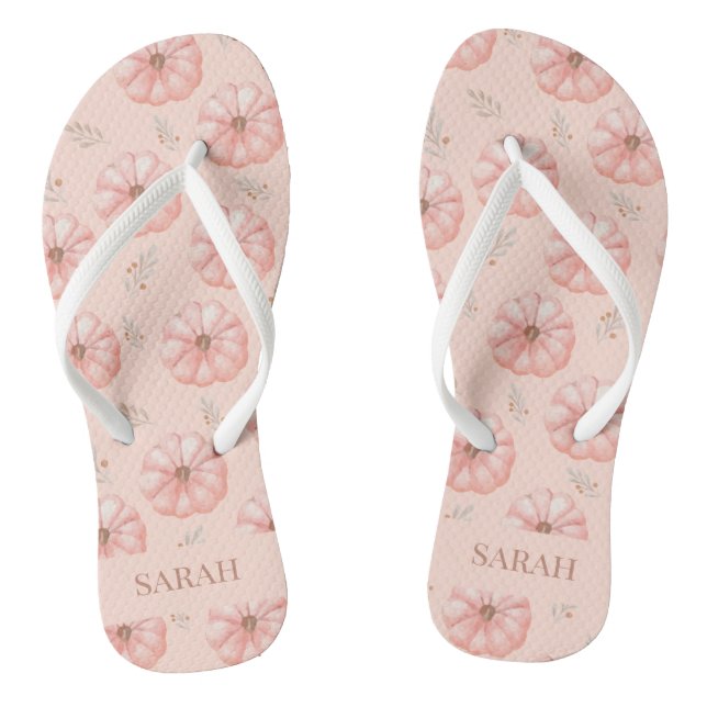 Cute Orange Watercolor Pumpkin Fall   Jandals (Footbed)