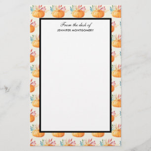 Cute Orange Watercolor Pumpkin Pattern Stationery
