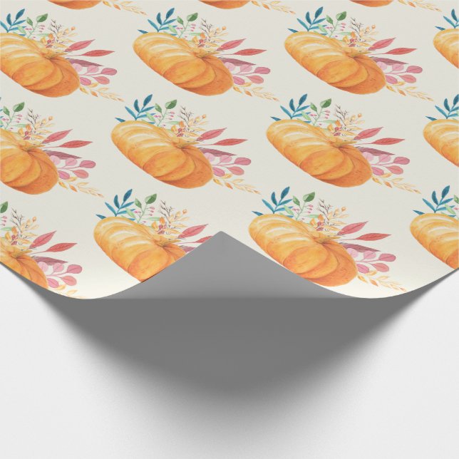 Cute Orange Watercolor Pumpkin Pattern Wrapping Paper (Corner)