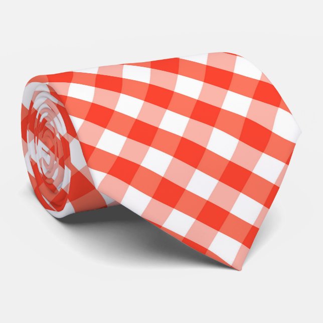cute orange whit plaid tiled pattern  tie (Rolled)