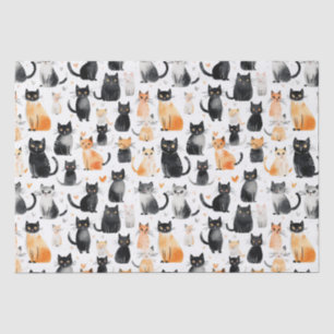 Cute Orange White Black Cats Birthday Tissue Paper