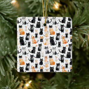 Cute Orange White Black Cats Christmas Ceramic Ornament