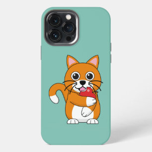 Cute Orange White Cat Eating Red Apple Cartoon iPhone 13 Pro Max Case