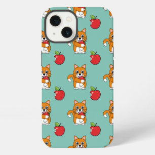 Cute Orange White Cat Eating Red Apple Cartoon iPhone 13 Case
