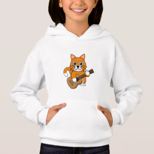 Cute Orange White Cat Playing Guitar Cartoon