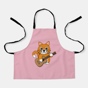 Cute Orange White Cat Playing Guitar Cartoon Apron