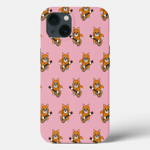 Cute Orange White Cat Playing Guitar Cartoon iPhone 13 Case