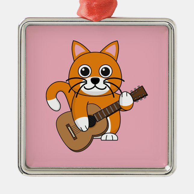 Cute Orange White Cat Playing Guitar Cartoon Metal Tree Decoration (Front)