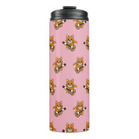 Cute Orange White Cat Playing Guitar Cartoon