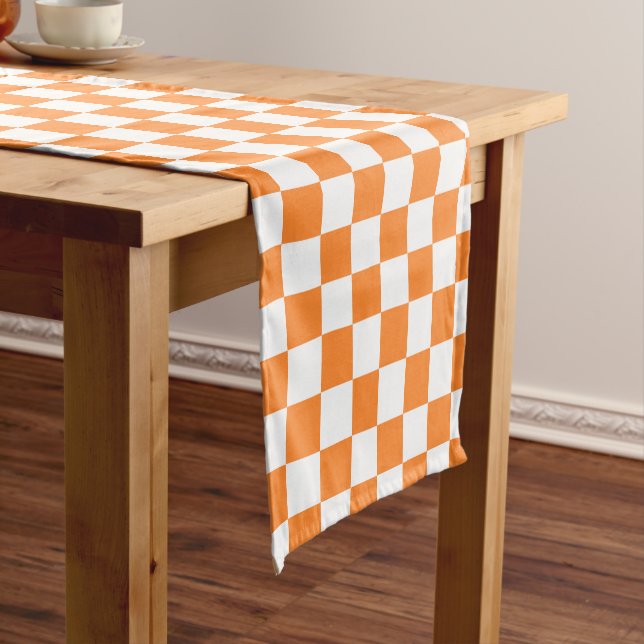 cute orange white check pattern tiled  short table runner (In Situ)
