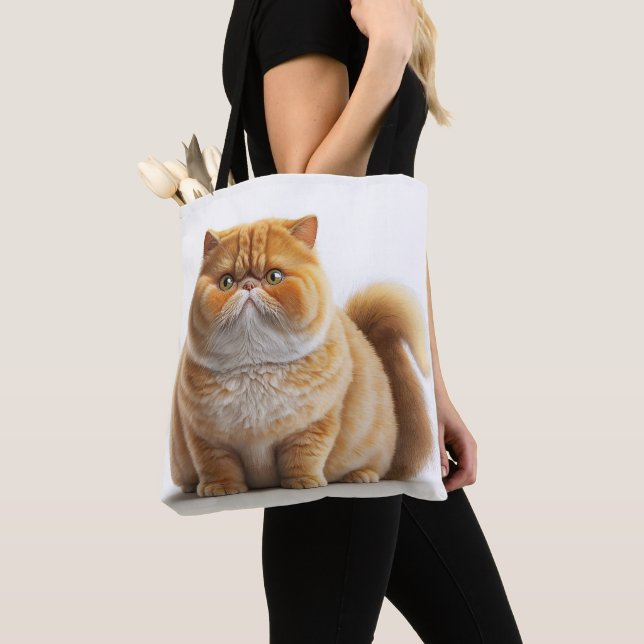 CUTE ORANGE WHITE EXOTIC SHORTHAIR CARTOON CAT TOTE BAG (Close Up)