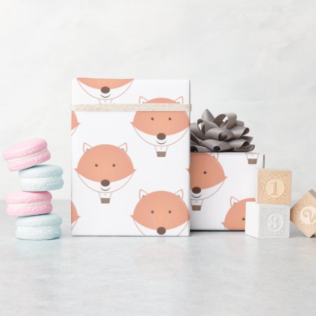 Cute Orange White Fox Hot Air Balloon Baby Shower Wrapping Paper (Baby Shower)