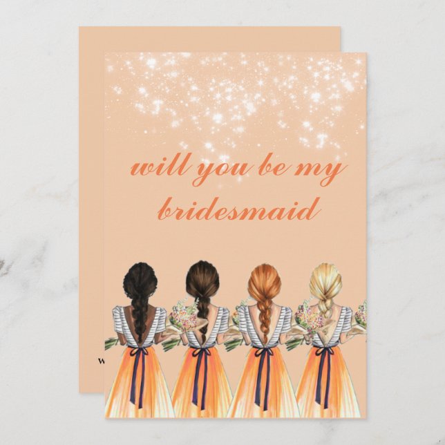 cute orange will you be my bridesmaid Invitation (Front/Back)