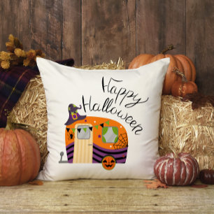 Cute Orange Witch Hat Camper Halloween Cushion