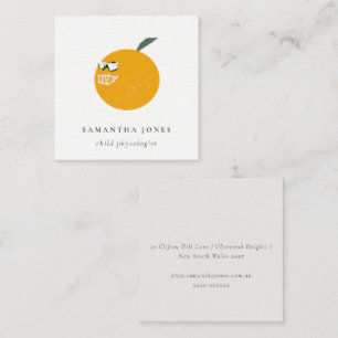 Cute Orange With Sunglasses Fruit Kids Hand Drawn  Square Business Card