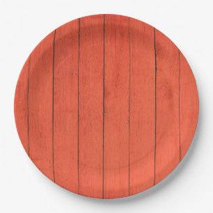 Cute Orange Woodgrain Vintage  Paper Plate