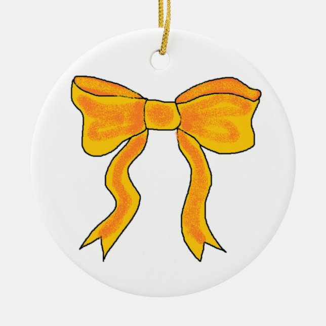 Cute Orange Yellow Bow Ceramic Tree Decoration (Front)