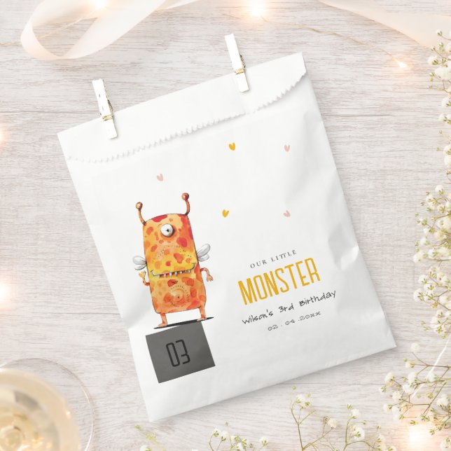 Cute Orange Yellow One Eyed Monster Kids Birthday Favour Bags (Clipped)