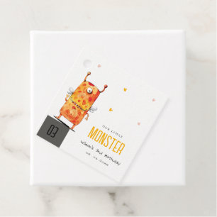 Cute Orange Yellow One Eyed Monster Kids Birthday Favour Tags