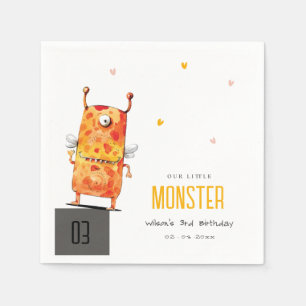 Cute Orange Yellow One Eyed Monster Kids Birthday Napkin