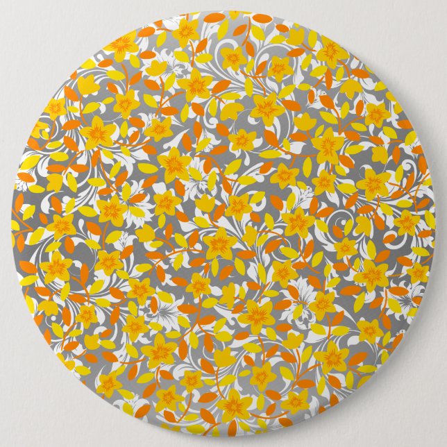 Cute orange yellow white flowers patterns 6 cm round badge (Front)