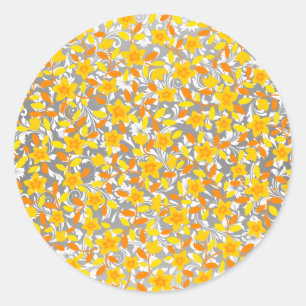 Cute orange yellow white flowers patterns classic round sticker