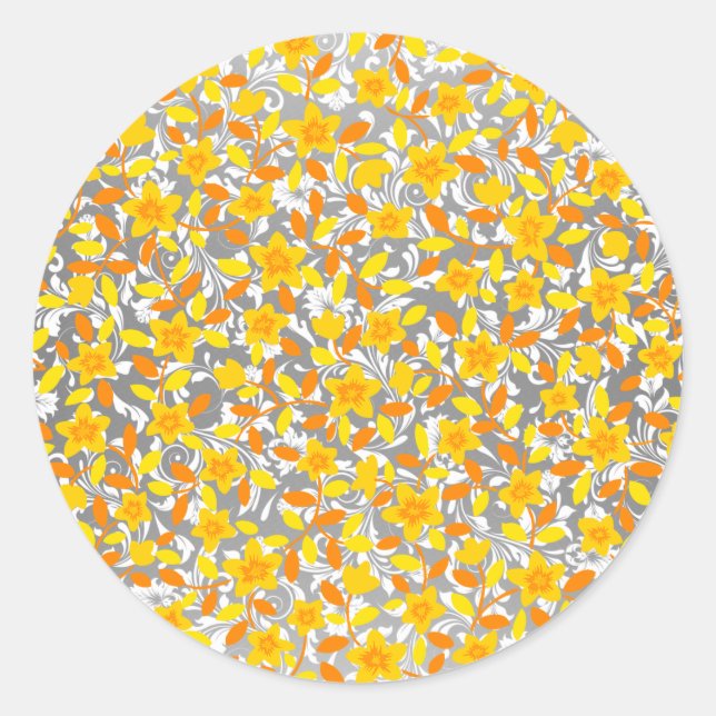 Cute orange yellow white flowers patterns classic round sticker (Front)