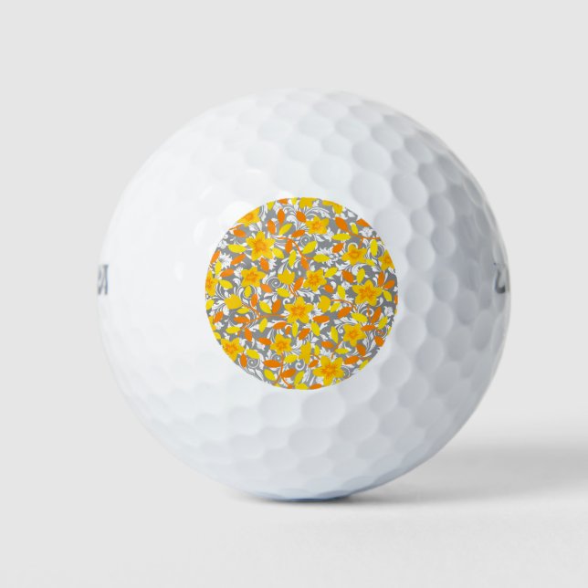 Cute orange yellow white flowers patterns golf balls (Front)