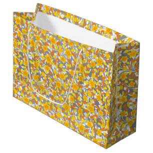 Cute orange yellow white flowers patterns large gift bag