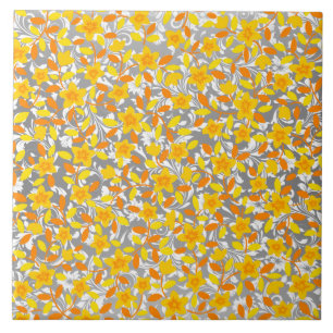 Cute orange yellow white flowers patterns tile