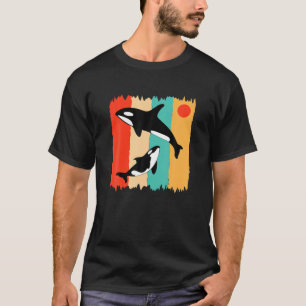 Cute Orca Family Vintage Retro Art Colourful Kille T-Shirt