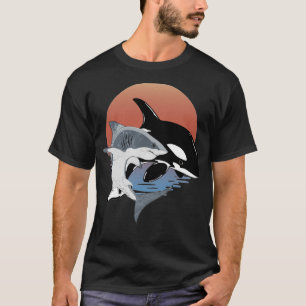Cute Orca Whale and Shark on sunset T-Shirt