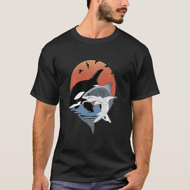 Cute Orca Whale and Shark Samoa Polynesia Long Sle T-Shirt (Front)
