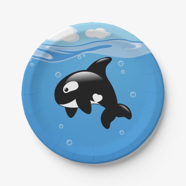 Cute Orca Whale in Ocean Paper Plate (Front)