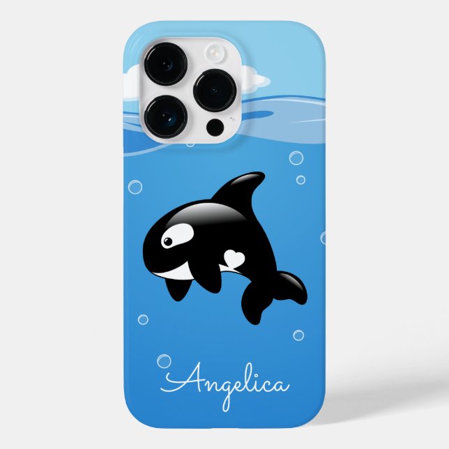 Cute Orca Whale in Ocean with Custom Name Case-Mate iPhone Case (Back)