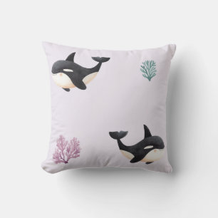 Cute Orca Whale Pattern Ocean Sea Life Nursery  Cushion