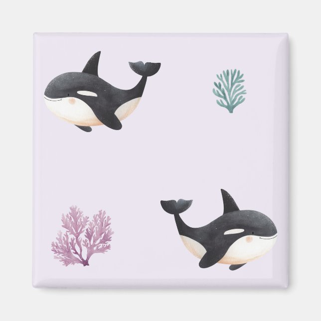 Cute Orca Whale Pattern Ocean Sea Life Nursery  Magnet (Front)