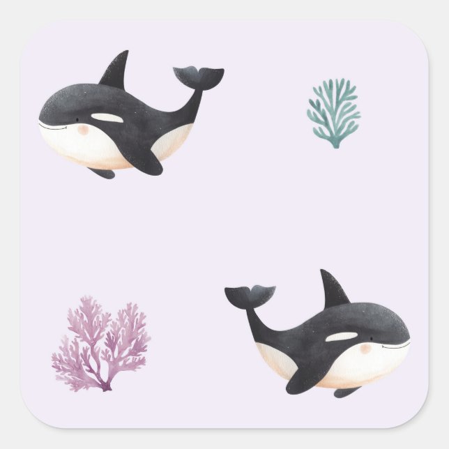 Cute Orca Whale Pattern Ocean Sea Life Nursery  Square Sticker (Front)